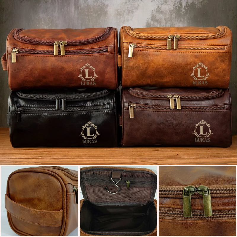Trousse De Toilette En Cuir Gravée Personnalisée – Cadeau D’Anniversaire Idéal Pour Papa, Frère, Grand-Père Ou Mari – Élégante Et Intemporelle, Parfaite Pour Chaque Occasion