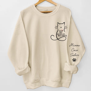 Sweat Unisexe Et Sweat À Capuche Personnalisés Avec Motif Sur La Manche – Cadeaux De Noël Et D'Anniversaire Personnalisés Pour Amoureux Des Chats, Parents De Chats – Chez Moi, Ça Sent Les Poils De Chat