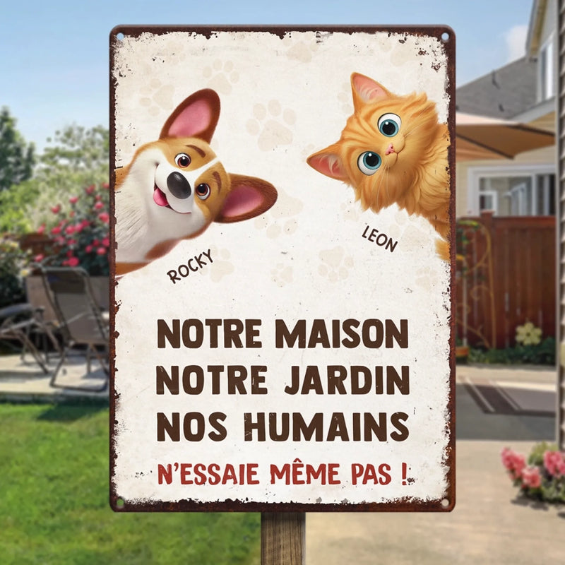 Panneau Métallique Personnalisé Pour La Décoration De La Maison – Cadeaux De Noël Et D’Anniversaire Personnalisés Pour Famille, Amoureux Des Chiens Et Des Chats – Ma Maison, Mon Jardin