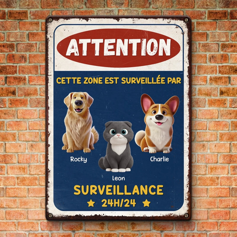 Panneau Métallique Personnalisé Pour La Décoration De La Maison – Cadeaux De Noël Et D’Anniversaire Personnalisés Pour Famille, Amoureux Des Chiens Et Des Chats – Ce Territoire Est Protégé Par