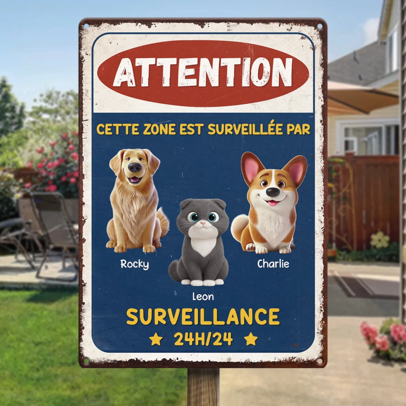 Panneau Métallique Personnalisé Pour La Décoration De La Maison – Cadeaux De Noël Et D’Anniversaire Personnalisés Pour Famille, Amoureux Des Chiens Et Des Chats – Ce Territoire Est Protégé Par