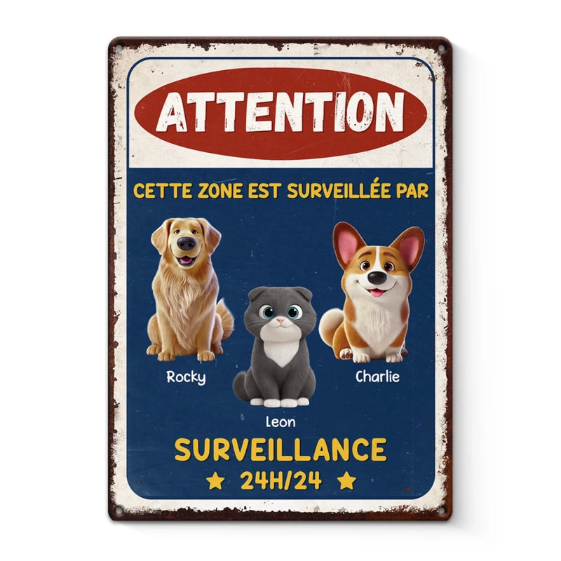 Panneau Métallique Personnalisé Pour La Décoration De La Maison – Cadeaux De Noël Et D’Anniversaire Personnalisés Pour Famille, Amoureux Des Chiens Et Des Chats – Ce Territoire Est Protégé Par