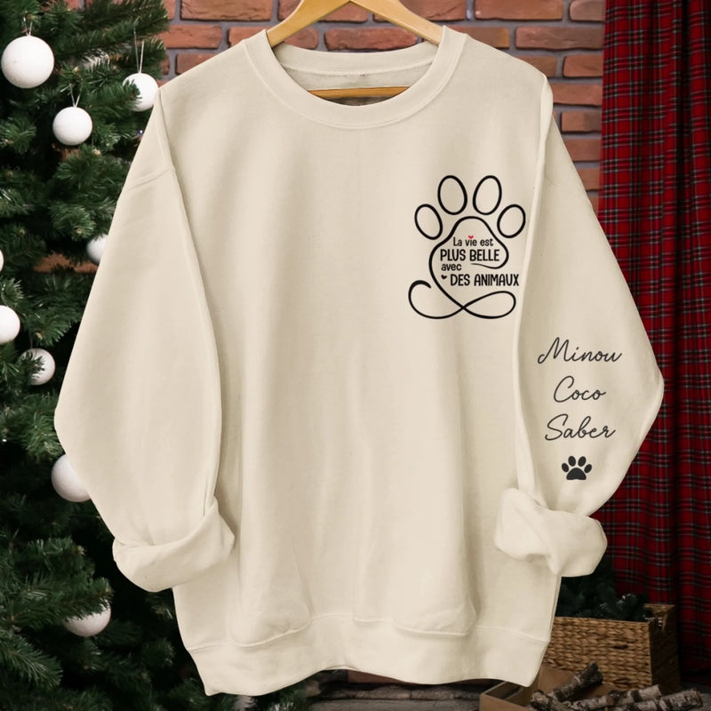 Sweat Unisexe Et Sweat À Capuche Personnalisés Avec Motif Sur La Manche – Cadeaux De Noël Et D’Anniversaire Personnalisés Pour Amoureux Des Chiens Et Des Chats, Parents De Chiens, Parents De Chats – Aimé Par Ma Bande À Poils
