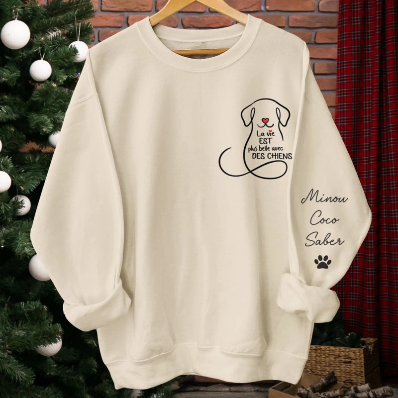 Sweat Unisexe Et Sweat À Capuche Personnalisés Avec Motif Sur La Manche – Cadeaux De Noël Et D’Anniversaire Personnalisés Pour Amoureux Des Chiens, Parents De Chiens – Mon Équipe De Soutien Émotionnel
