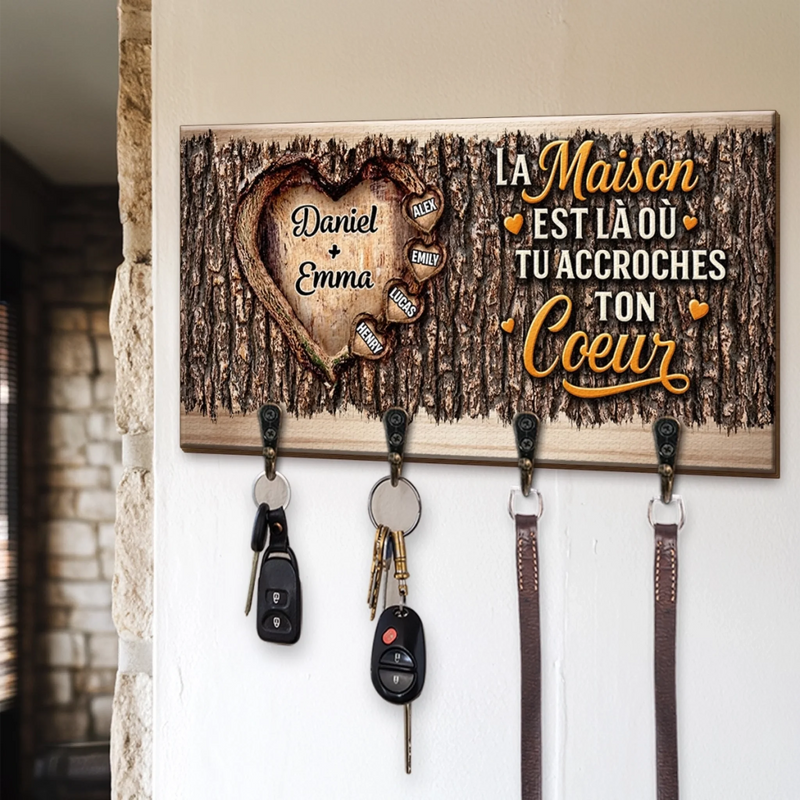 Porte-Clés Mural Personnalisé – Cadeaux D’Anniversaire Pour Maman, Papa, Enfants – On Est Bien Chez Soi, Là Où Est Son Cœur.