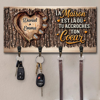 Porte-Clés Mural Personnalisé – Cadeaux D’Anniversaire Pour Maman, Papa, Enfants – On Est Bien Chez Soi, Là Où Est Son Cœur.