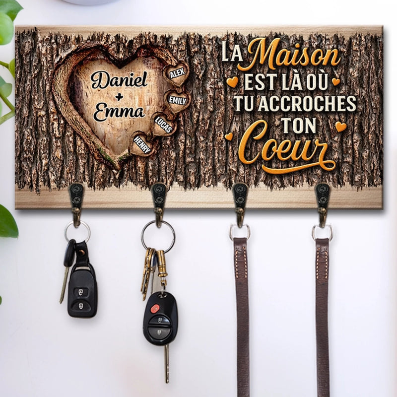 Porte-Clés Mural Personnalisé – Cadeaux D’Anniversaire Pour Maman, Papa, Enfants – On Est Bien Chez Soi, Là Où Est Son Cœur.