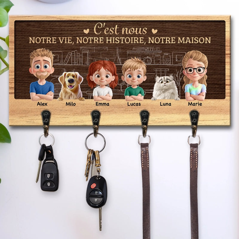 Porte-Clés Personnalisé – Cadeau D’Anniversaire Personnalisé Pour Maman, Papa, Enfants, Chiens Et Chats – Voici Nous, Voici Notre Maison