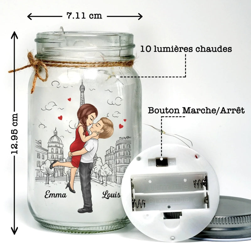Lampe Bocal Mason Personnalisée – Cadeaux D’Anniversaire Et De Mariage Pour Mari Et Femme, Pour Lui Et Pour Elle – Ton Amour Fait Danser La Lumière Dans Ma Vie