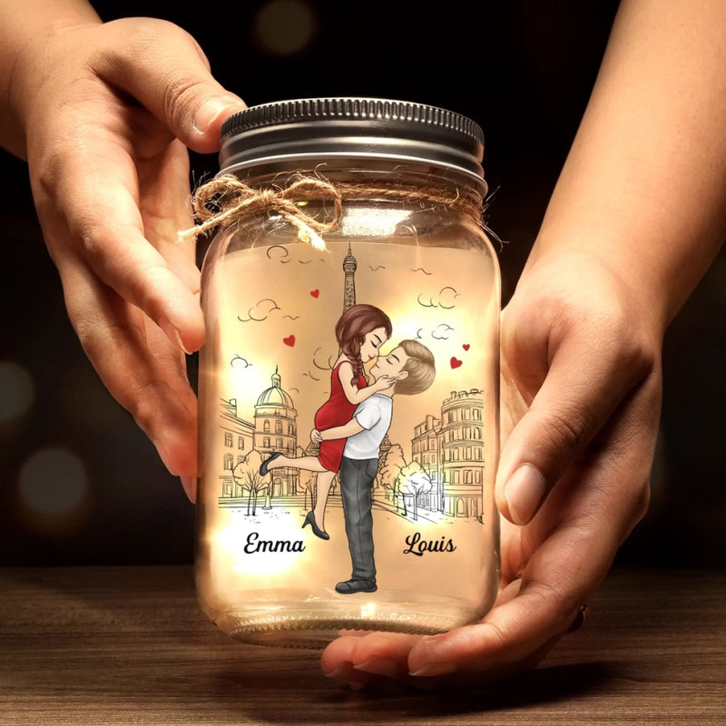 Lampe Bocal Mason Personnalisée – Cadeaux D’Anniversaire Et De Mariage Pour Mari Et Femme, Pour Lui Et Pour Elle – Ton Amour Fait Danser La Lumière Dans Ma Vie