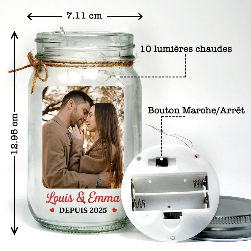 Lampe Bocal Mason Personnalisée – Cadeaux D’Anniversaire Et De Mariage Pour Mari Et Femme, Pour Lui Et Pour Elle – Notre Histoire Brille Plus Fort Que Le Temps