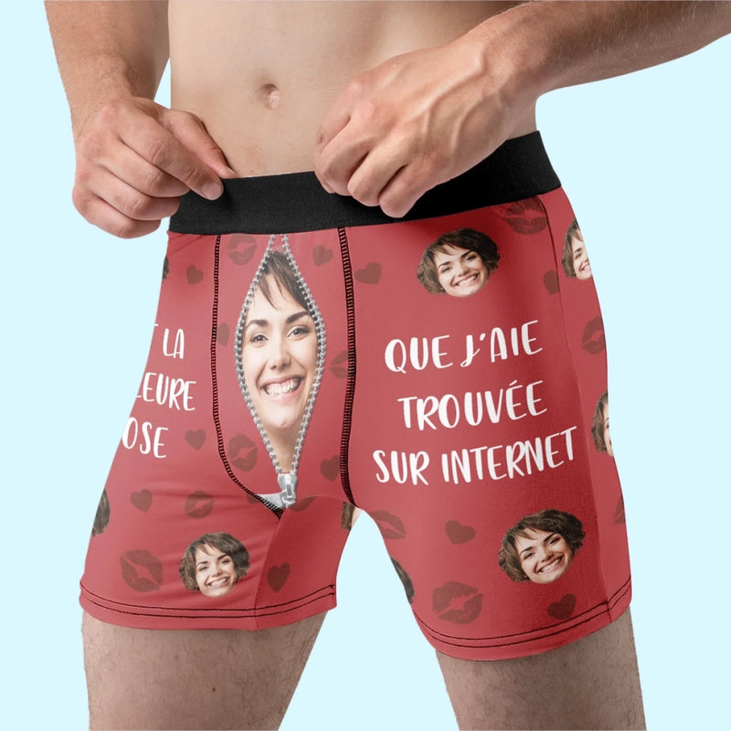 Boxer Homme Personnalisé Avec Photo – Cadeaux D’Anniversaire, De Noël Et De Mariage Pour Mari Et Femme, Pour Lui Et Pour Elle – Je Suis Ta Preuve Que Les Bonnes Surprises Existent