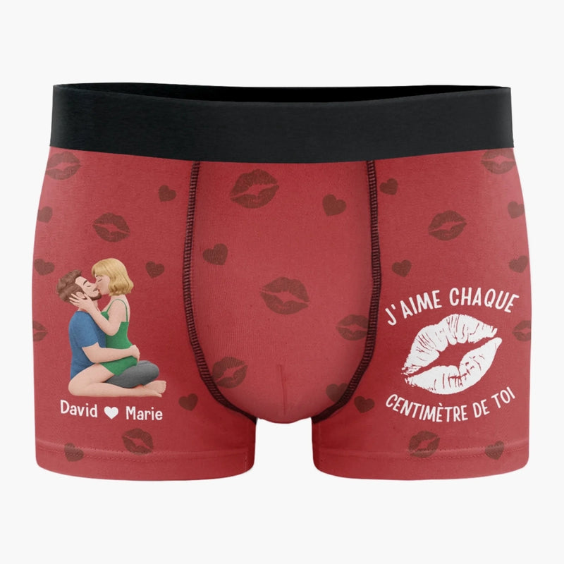 Boxer Homme Personnalisé – Cadeaux D’Anniversaire, De Noël Et De Mariage Pour Mari Et Femme, Pour Lui Et Pour Elle – J'aime Chaque Centimètre De Toi