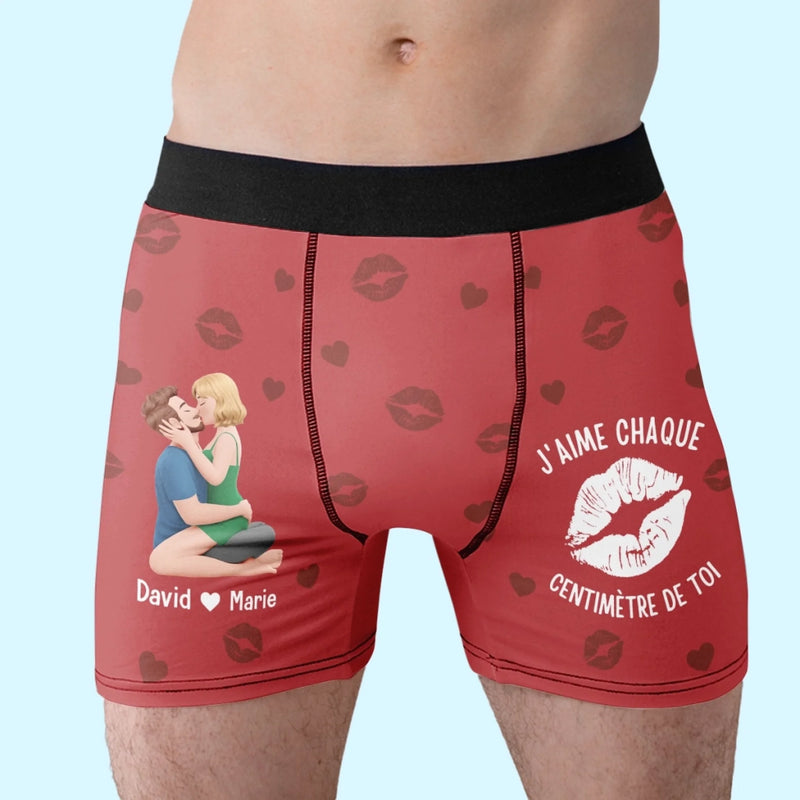 Boxer Homme Personnalisé – Cadeaux D’Anniversaire, De Noël Et De Mariage Pour Mari Et Femme, Pour Lui Et Pour Elle – J'aime Chaque Centimètre De Toi