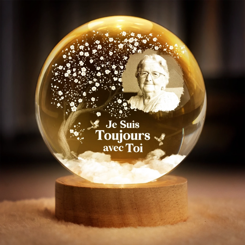Lampe Globe En Cristal Personnalisée Avec Photo – Cadeaux Commémoratifs Personnalisés Pour Honorer La Mémoire De Maman Et Papa – Tu Restes Pour Toujours Dans Nos Cœurs