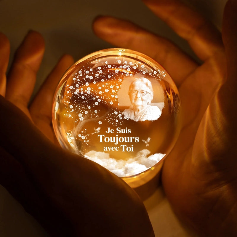 Lampe Globe En Cristal Personnalisée Avec Photo – Cadeaux Commémoratifs Personnalisés Pour Honorer La Mémoire De Maman Et Papa – Tu Restes Pour Toujours Dans Nos Cœurs