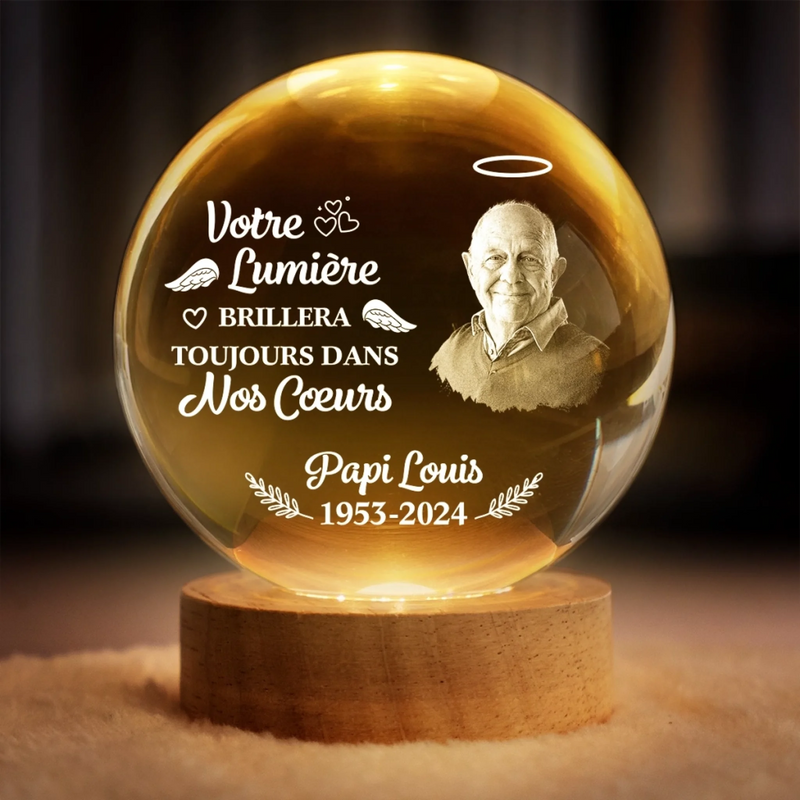 Lampe Globe En Cristal Personnalisée Avec Photo – Cadeaux Commémoratifs Personnalisés Pour Honorer La Mémoire De Maman Et Papa – La Lumière Que Tu As Laissée Ne S’Éteindra Jamais