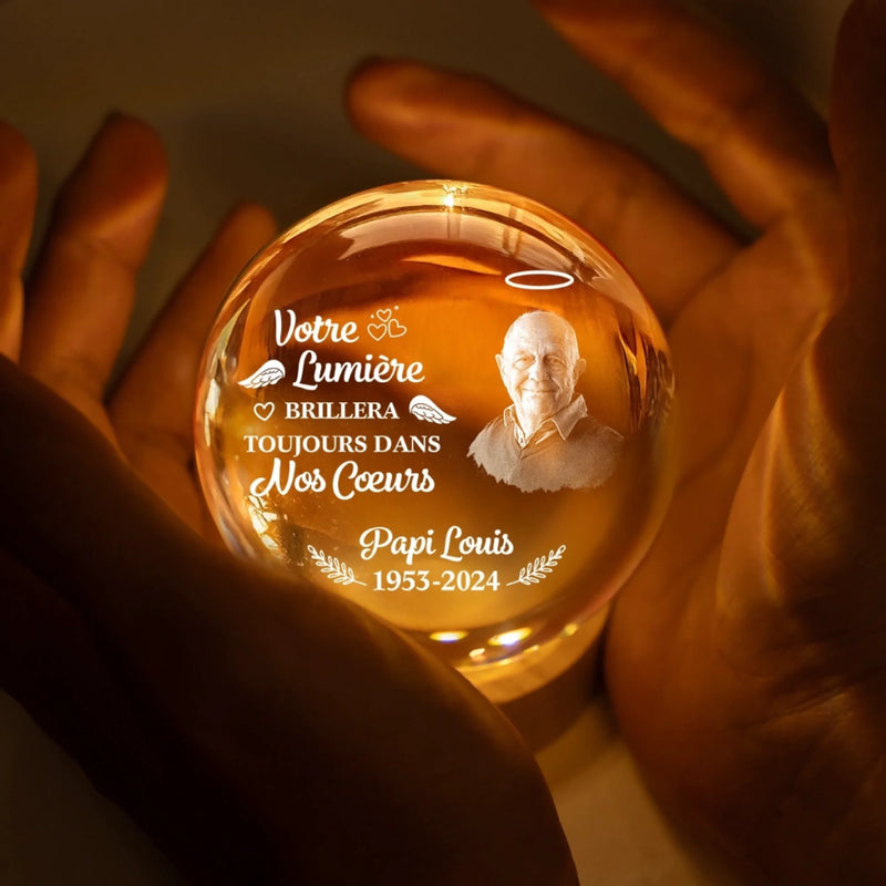 Lampe Globe En Cristal Personnalisée Avec Photo – Cadeaux Commémoratifs Personnalisés Pour Honorer La Mémoire De Maman Et Papa – La Lumière Que Tu As Laissée Ne S’Éteindra Jamais