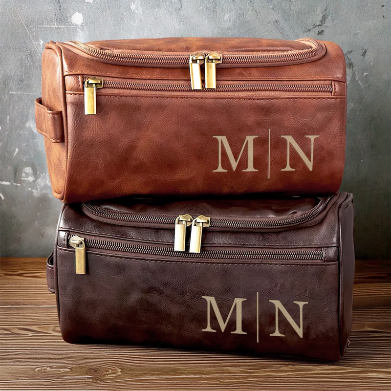 Trousse De Toilette En Cuir Gravée Personnalisée – Cadeau D’Anniversaire Élégant Pour Papa, Frère, Grand-Père Ou Mari – L’Essentiel Toujours À Portée De Main