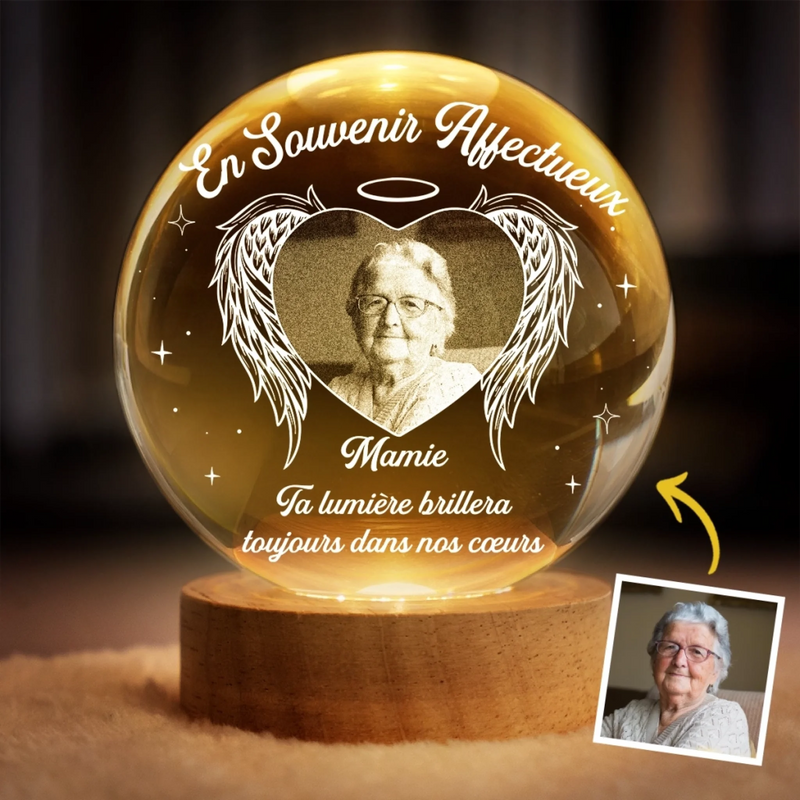 Lampe Globe En Cristal Personnalisée Avec Photo – Cadeaux Commémoratifs Personnalisés Pour Honorer La Mémoire De Maman Et Papa – Tes Ailes Étaient Prêtes, Mais Pas Mon Cœur