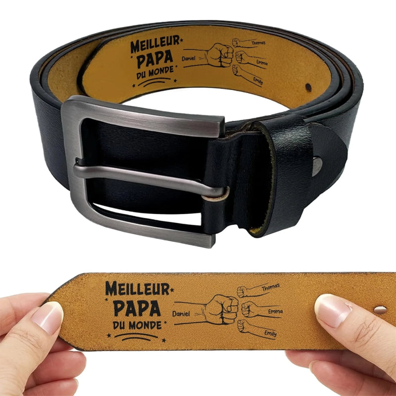 Ceinture En Cuir Gravée Personnalisée – Cadeaux D’Anniversaire Personnalisés Pour Papa Et Grand-Père – Ton Amour Est La Force Qui Nous Porte Chaque Jour