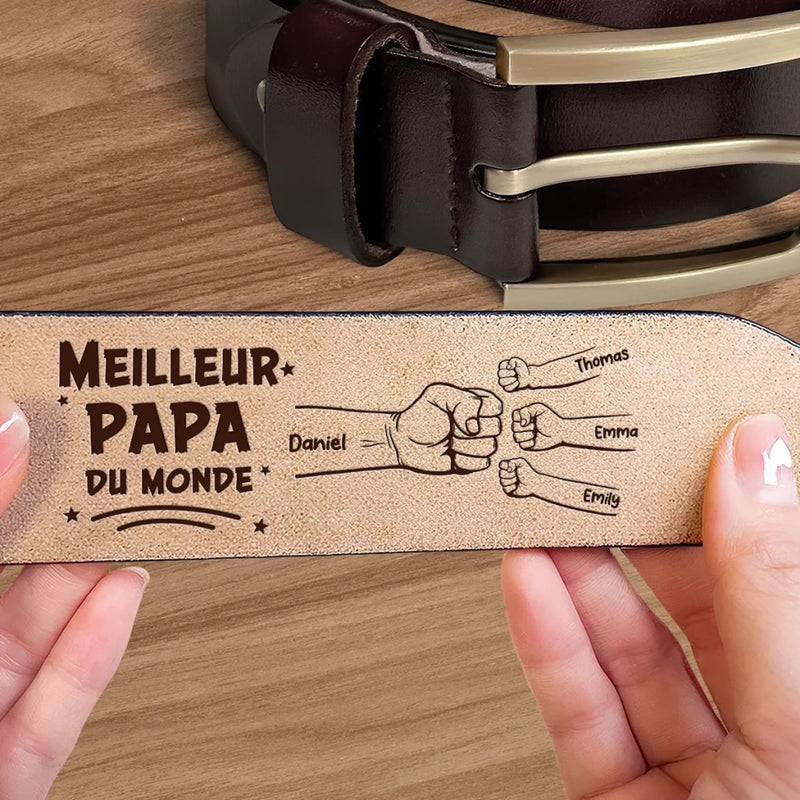 Ceinture En Cuir Gravée Personnalisée – Cadeaux D’Anniversaire Personnalisés Pour Papa Et Grand-Père – Ton Amour Est La Force Qui Nous Porte Chaque Jour