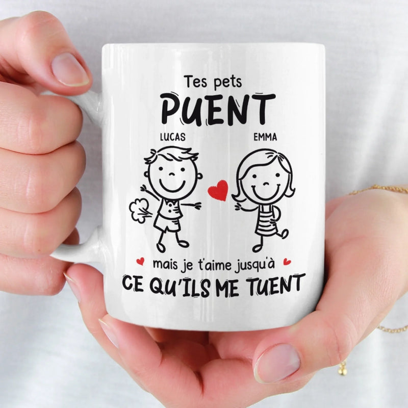 Tasse Personnalisée – Cadeaux D’Anniversaire De Mariage Pour Mari Et Femme, Pour Lui Et Pour Elle – Je T’Aime Même Quand Ça Pue