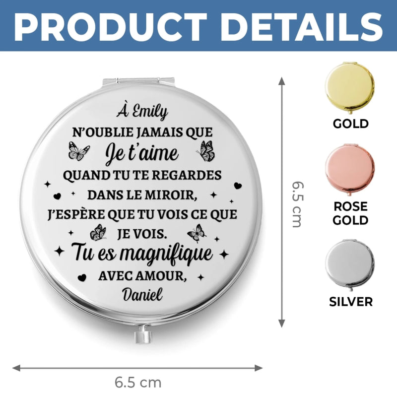 Miroir De Poche Personnalisé – Cadeaux Personnalisés De Mariage Et D’Anniversaire Pour Mari Et Femme, Pour Lui Et Pour Elle – N’Oublie Jamais Que Je Crois En Toi