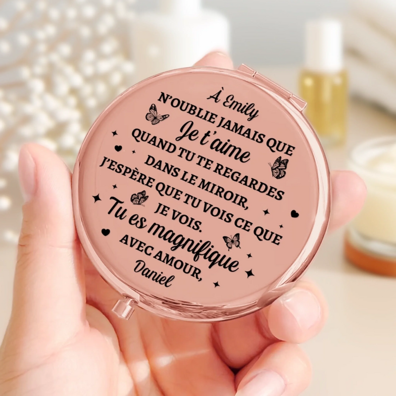 Miroir De Poche Personnalisé – Cadeaux Personnalisés De Mariage Et D’Anniversaire Pour Mari Et Femme, Pour Lui Et Pour Elle – N’Oublie Jamais Que Je Crois En Toi