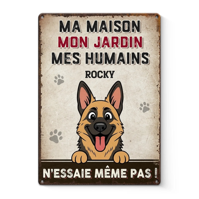 Panneau Métallique Personnalisé Pour La Décoration De La Maison – Cadeaux D’Anniversaire Personnalisés Pour Amoureux Des Chiens, Parents De Chiens – Le Patron Du Jardin Est Un Chien