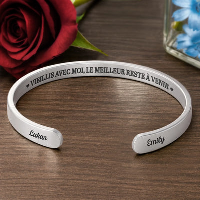 Bracelet Jonc En Acier Inoxydable Gravé Personnalisé – Cadeaux D’Anniversaire De Mariage Et De Mariage Pour Mari Et Femme, Pour Lui Et Pour Elle – Vieillis Avec Moi, Le Meilleur Est Encore À Venir