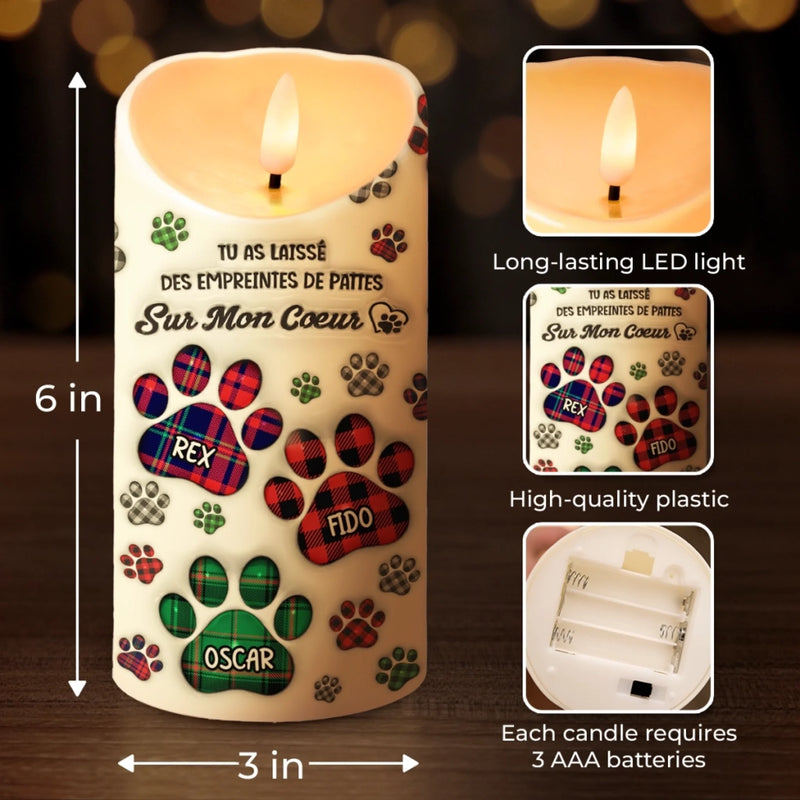 Bougie LED Personnalisée Avec Effet Imprimé 3D En Relief – Cadeaux Commémoratifs Et De Condoléances Personnalisés Pour Chiens Et Chats – Des Pattes Dans Nos Cœurs, Aimés Pour Toujours