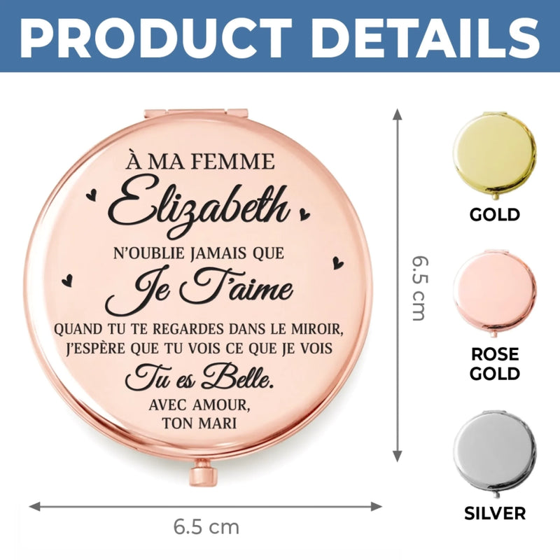 Miroir Compact Personnalisé – Cadeaux D’Anniversaire De Mariage Et De Mariage Pour Mari Et Femme, Pour Lui Et Pour Elle – Avec Toi, Je Me Sens Chez Moi