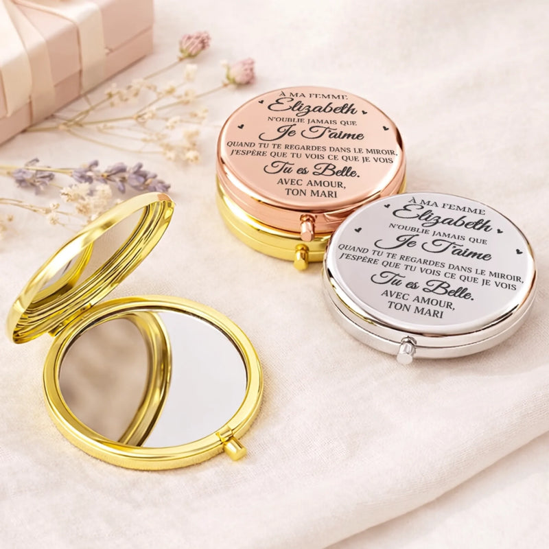 Miroir Compact Personnalisé – Cadeaux D’Anniversaire De Mariage Et De Mariage Pour Mari Et Femme, Pour Lui Et Pour Elle – Avec Toi, Je Me Sens Chez Moi