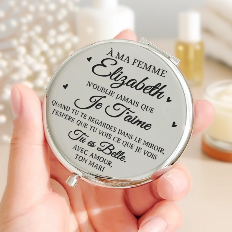Miroir Compact Personnalisé – Cadeaux D’Anniversaire De Mariage Et De Mariage Pour Mari Et Femme, Pour Lui Et Pour Elle – Avec Toi, Je Me Sens Chez Moi