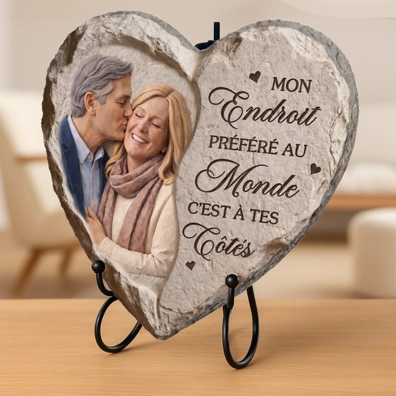 Pierre En Forme De Cœur Personnalisée Avec Photo Et Support – Cadeaux D’Anniversaire De Mariage Et De Mariage Pour Mari Et Femme, Pour Lui Et Pour Elle – Côte À Côte, Tout Devient Juste