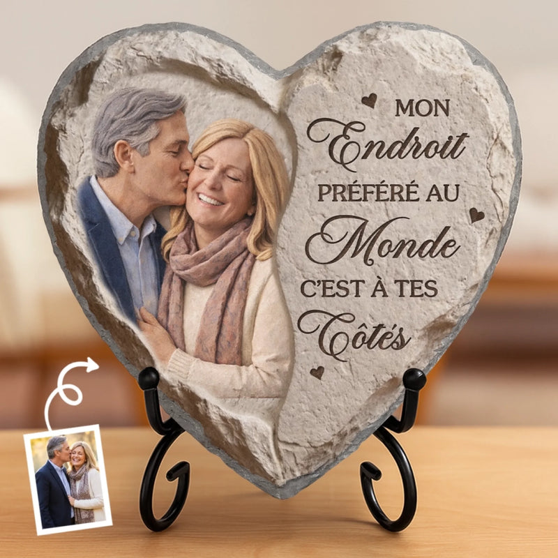 Pierre En Forme De Cœur Personnalisée Avec Photo Et Support – Cadeaux D’Anniversaire De Mariage Et De Mariage Pour Mari Et Femme, Pour Lui Et Pour Elle – Côte À Côte, Tout Devient Juste