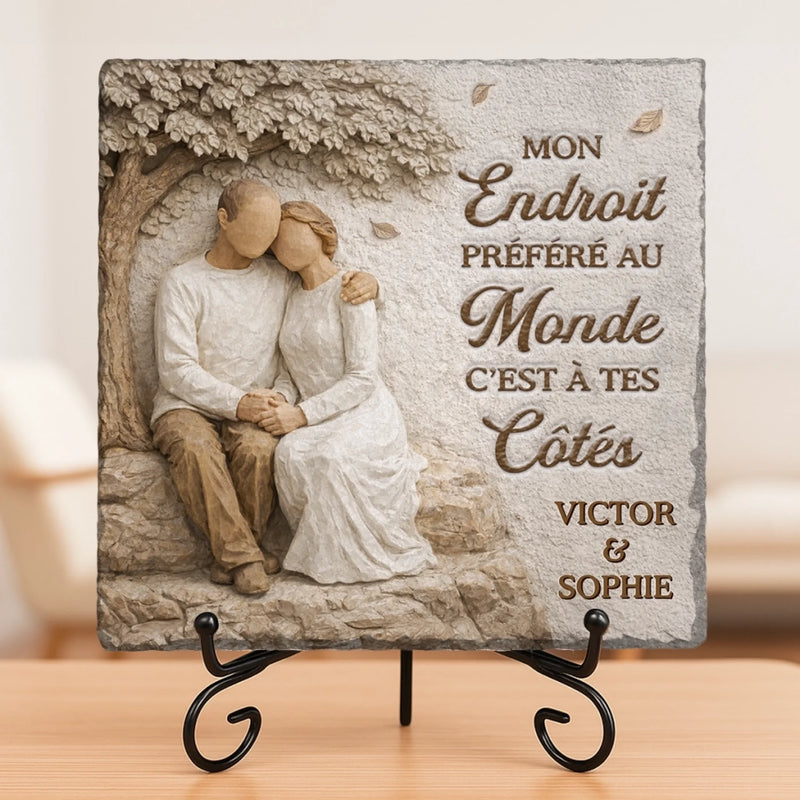 Pierre Carrée Personnalisée Avec Support – Cadeaux D’Anniversaire De Mariage Et De Mariage Pour Mari Et Femme, Pour Lui Et Pour Elle – Notre Amour Est Solide Et Apaisant
