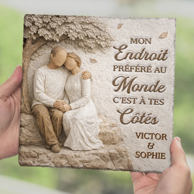 Pierre Carrée Personnalisée Avec Support – Cadeaux D’Anniversaire De Mariage Et De Mariage Pour Mari Et Femme, Pour Lui Et Pour Elle – Notre Amour Est Solide Et Apaisant