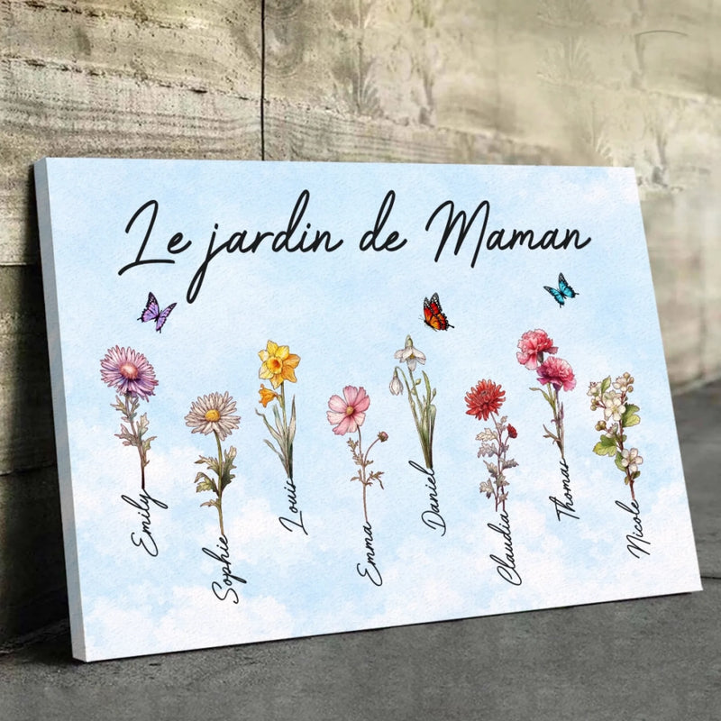 Toile Horizontale Personnalisée – Cadeaux Pour Maman Et Mamie – L’Amour Grandit Le Mieux Dans Le Jardin De Mamie