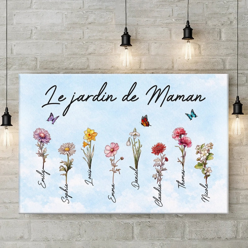 Toile Horizontale Personnalisée – Cadeaux Pour Maman Et Mamie – L’Amour Grandit Le Mieux Dans Le Jardin De Mamie