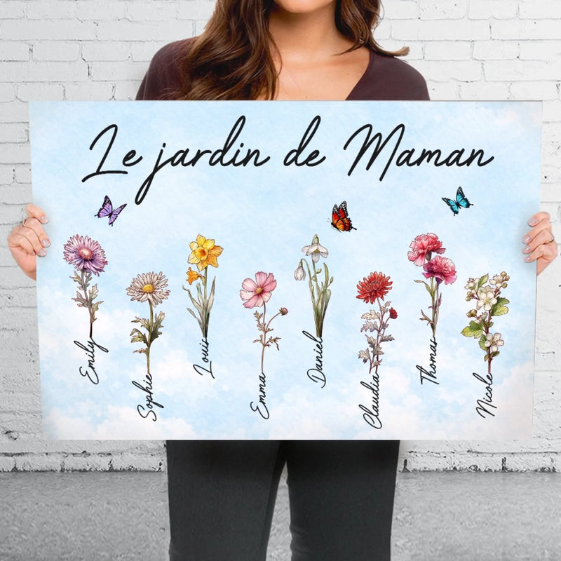 Toile Horizontale Personnalisée – Cadeaux Pour Maman Et Mamie – L’Amour Grandit Le Mieux Dans Le Jardin De Mamie