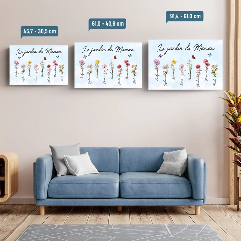 Toile Horizontale Personnalisée – Cadeaux Pour Maman Et Mamie – L’Amour Grandit Le Mieux Dans Le Jardin De Mamie