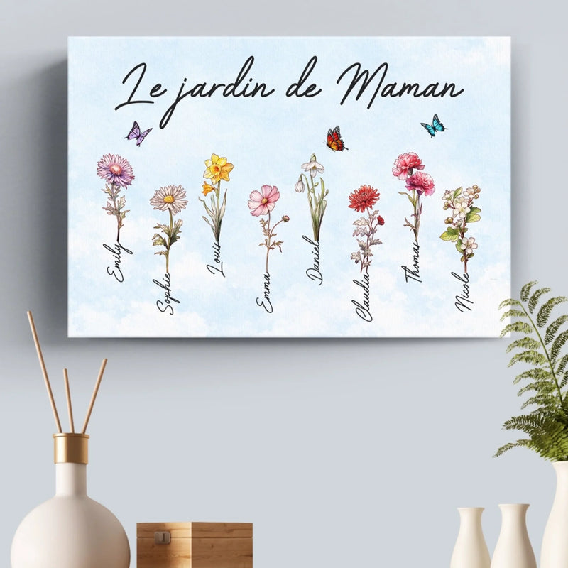 Toile Horizontale Personnalisée – Cadeaux Pour Maman Et Mamie – L’Amour Grandit Le Mieux Dans Le Jardin De Mamie