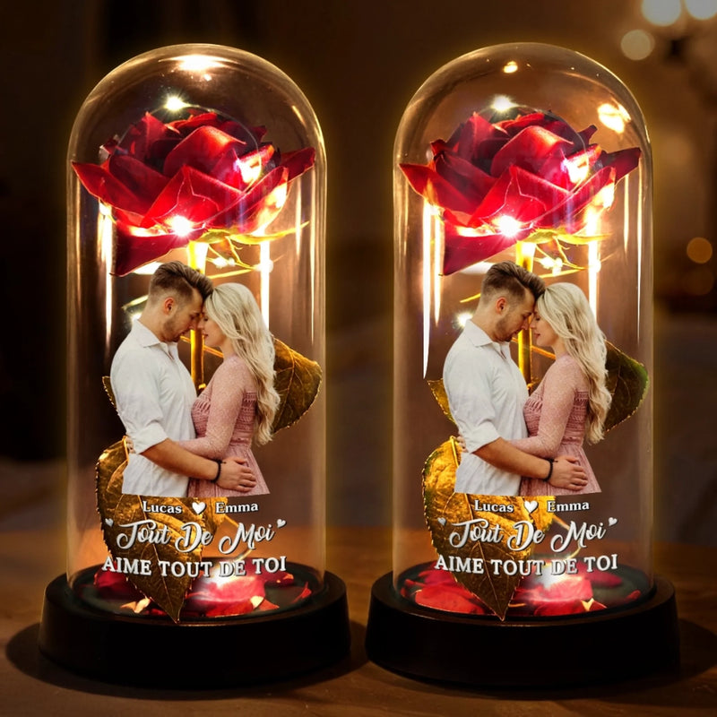 Rose Éternelle Lumineuse Personnalisée Avec Photo Sous Cloche En Verre – Cadeaux D’Anniversaire De Mariage Et De Mariage Pour Mari Et Femme, Pour Lui Et Pour Elle – Notre Amour Brille Pour Toujours