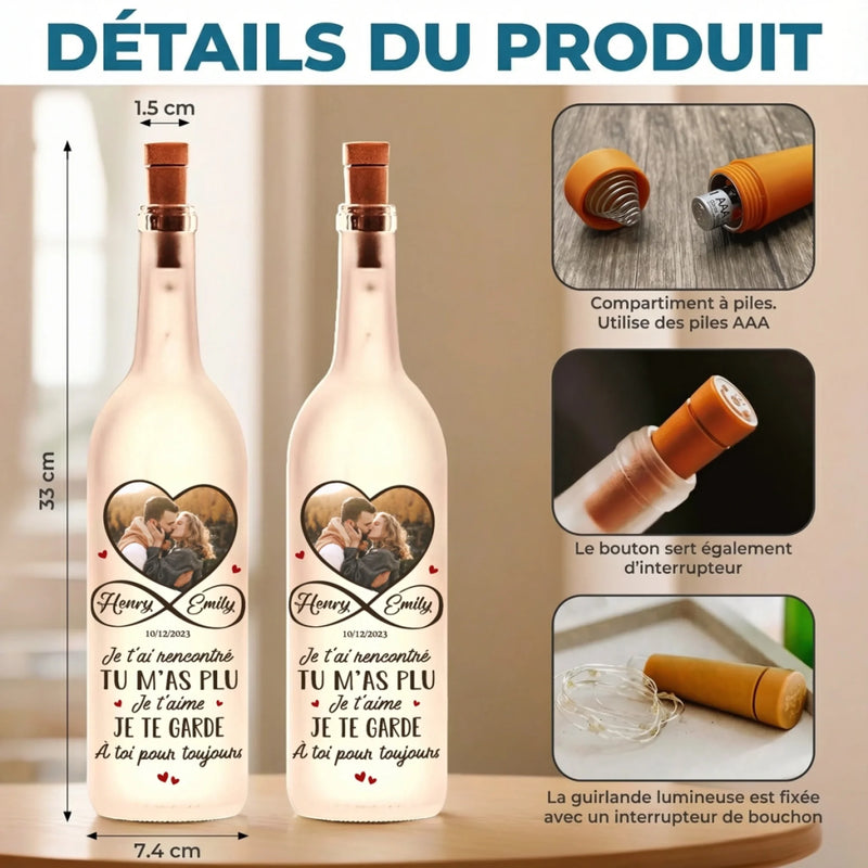 Lampe-Bouteille Personnalisée Avec Photo – Cadeaux D’Anniversaire De Mariage Pour Mari Et Femme, Lui Et Elle – De Notre Premier Baiser Jusqu'à Notre Dernier Souffle