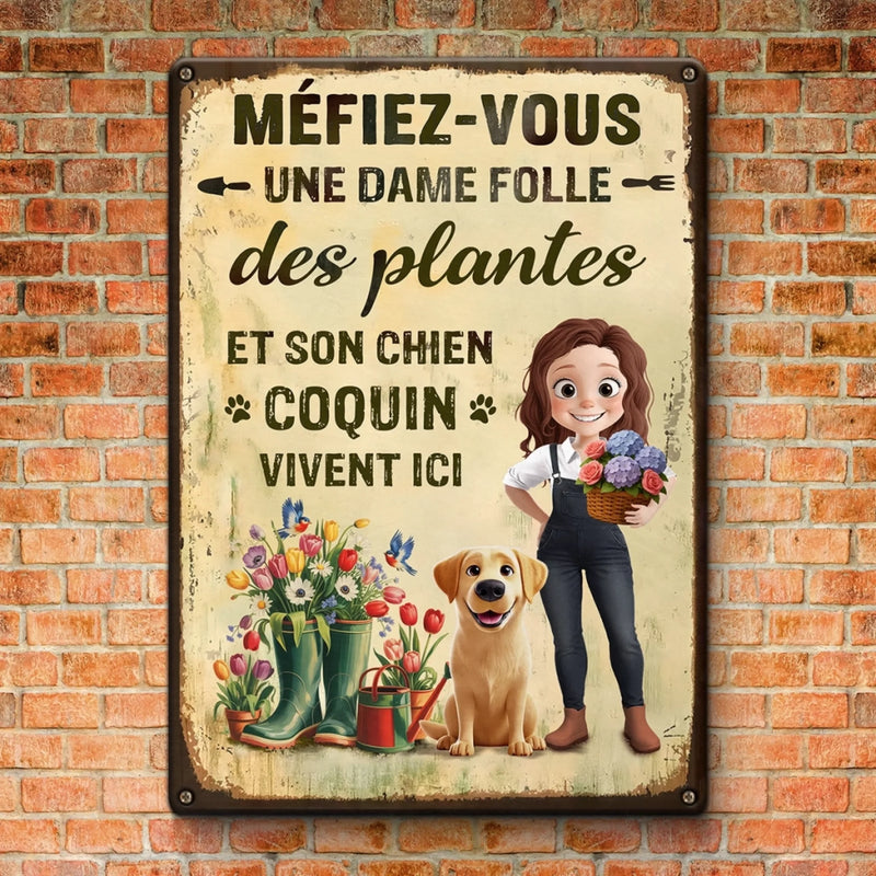 Panneau Métallique Personnalisé Pour La Décoration De La Maison – Cadeaux Personnalisés Pour Jardiniers, Amoureux Des Plantes Et Des Chiens Et Chats – Ici Habitent Des Amoureux Des Plantes