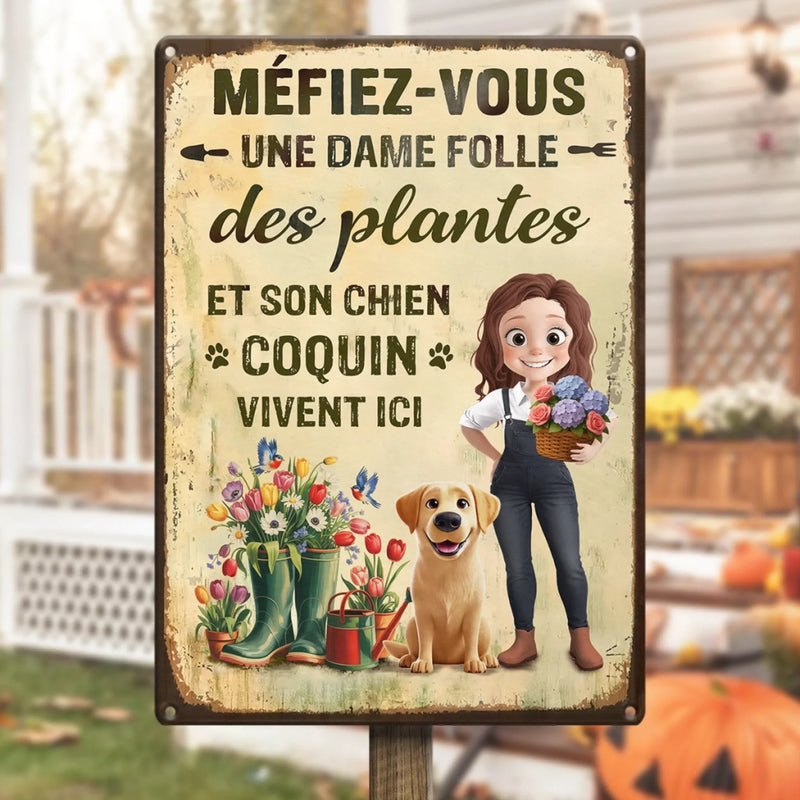 Panneau Métallique Personnalisé Pour La Décoration De La Maison – Cadeaux Personnalisés Pour Jardiniers, Amoureux Des Plantes Et Des Chiens Et Chats – Ici Habitent Des Amoureux Des Plantes