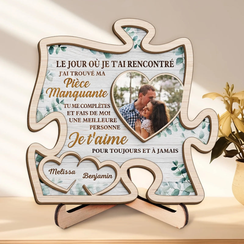 Plaque En Bois Personnalisée À Deux Couches Avec Photo Et Support – Cadeaux D’Anniversaire De Mariage Pour Mari Et Femme, Lui Et Elle – Avec Toi, Tout Trouve Sa Place