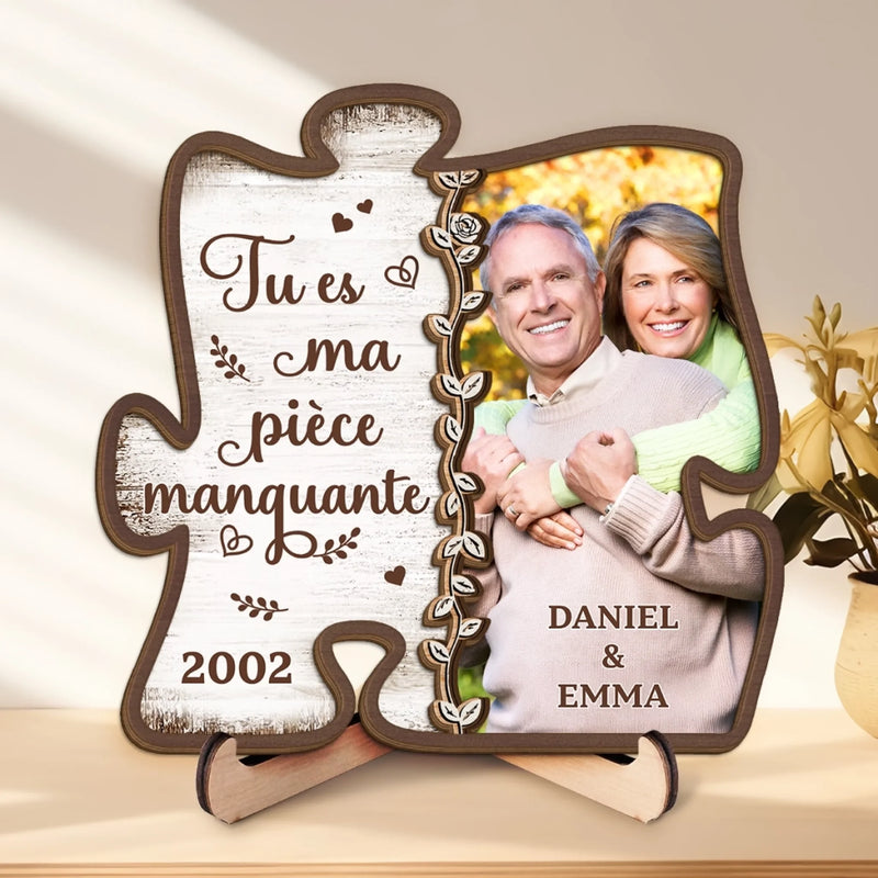 Plaque En Bois Personnalisée À Deux Couches Avec Photo Et Support – Cadeaux D’Anniversaire De Mariage Pour Mari Et Femme, Lui Et Elle – Deux Âmes Qui S’emboîtent Parfaitement